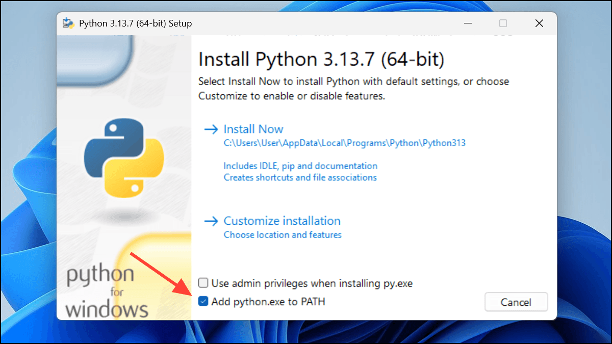 Python 安装程序 - Modify 选项